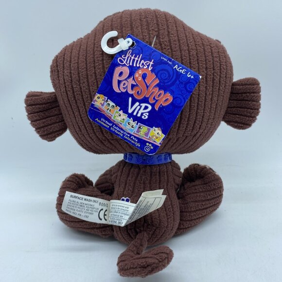 Littlest Pet Shop VIP Brown Monkey Plush Stuffed Animal 2007 Hasbro LPS Collar - Picture 4 of 14